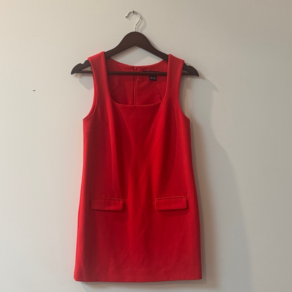 French Connection Red Square-Neck Sleeveless Shift Dress